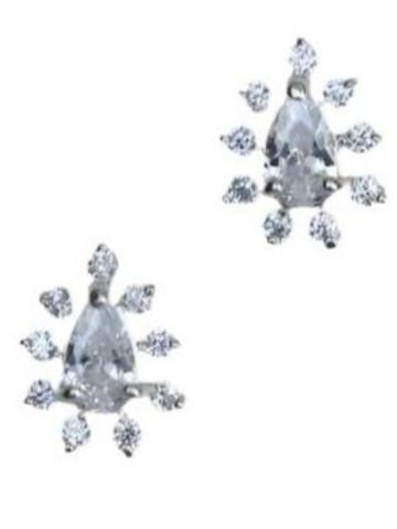 Dainty 14kt White Gold Plated 1ct CZ Pear Shaped Halo Stud Earrings Sterling Silver