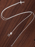Edwin Earls Women's Sterling Silver Minimalist Necklace CZ Cross Necklace 18 inches