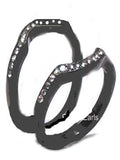His Hers 4 Piece CZ Black Plated Stainless Steel Matching Wedding Band Ring Set