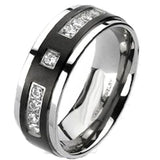 His & Hers Cz Wedding Ring Set Stainless Steel & Titanium Wedding Ring Set