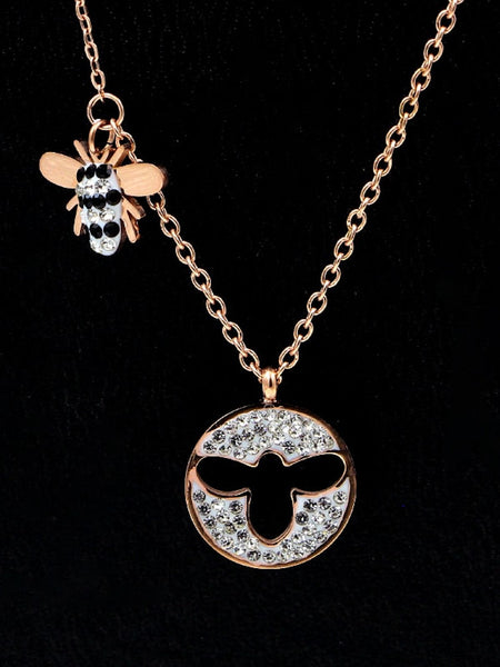 14k Women's Rose Gold Plated Titanium Bumblebee Necklace 16'