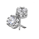 Unisex Hearts and Arrows Solid 925 Sterling Silver Cz Crown Setting Stud Earrings