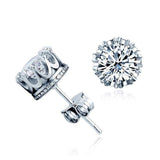 Unisex Hearts and Arrows Solid 925 Sterling Silver Cz Crown Setting Stud Earrings