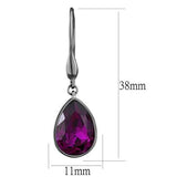 Women's Light Black Plated  Stainless Steel Dangle Earrings with Pear Shaped Fushia Crystal Stones