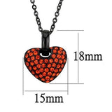 Orange Pave Crystal Heart Pendant Necklace Black Plated Stainless Steel Necklace