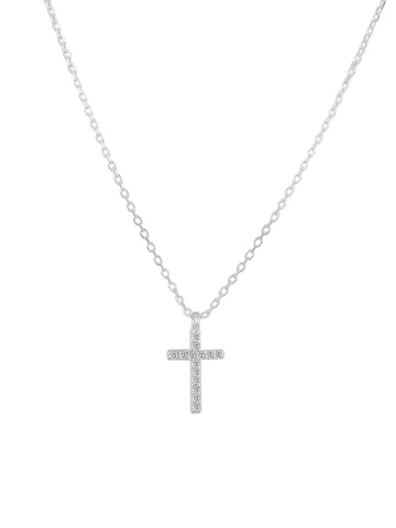 Edwin Earls Women's Sterling Silver Minimalist Necklace CZ Cross Necklace 18 inches