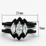 His Hers 4 Piece CZ Black Plated Stainless Steel Matching Wedding Band Ring Set