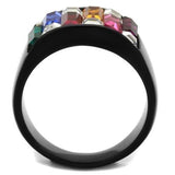 Rainbow Color Baguette Cut CZ Stone Ring Black-Plated Stainless-Steel Ring