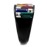 Rainbow Color Baguette Cut CZ Stone Ring Black-Plated Stainless-Steel Ring