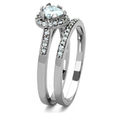 His Hers Halo 3 Piece CZ Wedding Ring Set Stainless Steel