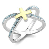 Women's Gold-Silver Tone Cross Ring Stainless Steel Blue Cz Cross Ring