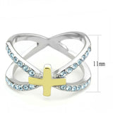 Women's Gold-Silver Tone Cross Ring Stainless Steel Blue Cz Cross Ring