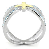 Women's Gold-Silver Tone Cross Ring Stainless Steel Blue Cz Cross Ring