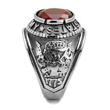 Men's United States Army Military Ring in Stainless Steel and a Red Stone