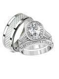 His Hers Halo Cz Matching Wedding Ring Set Stainless Steel - Edwin Earls Jewelry
