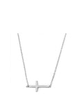 Women's 14k White Gold Plated Sideways Cross Necklace in Stainless Steel