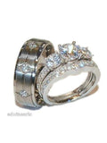 His Hers CZ Wedding Set His Hers 3 Stone Wedding Engagement Ring Set