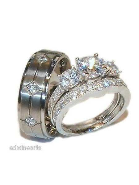 His Hers CZ Wedding Set His Hers Stone Wedding Engagement Ring Set