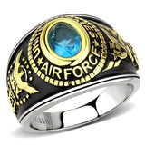 Women's United States Air Force Ring Military Rings Light Blue Stone Stainless Steel SZ 5-13