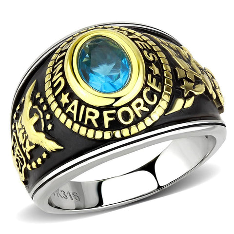 Women's United States Air Force Ring Military Rings Light Blue Stone Stainless Steel SZ 5-13