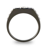 Men's Blue Agate Masonic Lodge FreeMason Ring in Black Stainless Steel