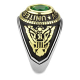 Women's United States US Army Ring Military Rings Emerald Green Synthetic Stone Stainless Steel
