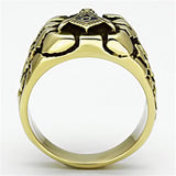 Men's Mason Cobblestone Design Masonic Freemason Ring Yellow Gold Stainless Steel