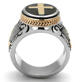 Edwin Earls Men's Black & Rose Gold Stainless Steel Christian Cross Faith Ring