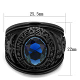 Men's United States Air Force Military Ring in Black Stainless SteeL with Blue Stone