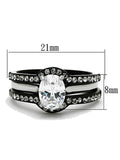 3 Piece Black Stainless Steel Wedding Ring Oval CZ Wedding Ring Set - Edwin Earls Jewelry