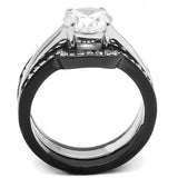 3 Piece Black Band Wedding Ring Round Brilliant Cut Cubic Zirconia Wedding Ring Set - Edwin Earls Jewelry