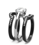 3 Piece Black Band Wedding Ring Round Brilliant Cut Cubic Zirconia Wedding Ring Set - Edwin Earls Jewelry