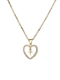 Women's 18kt Yellow Gold Plated Cubic Zirconia Heart Cross Pendant Necklace