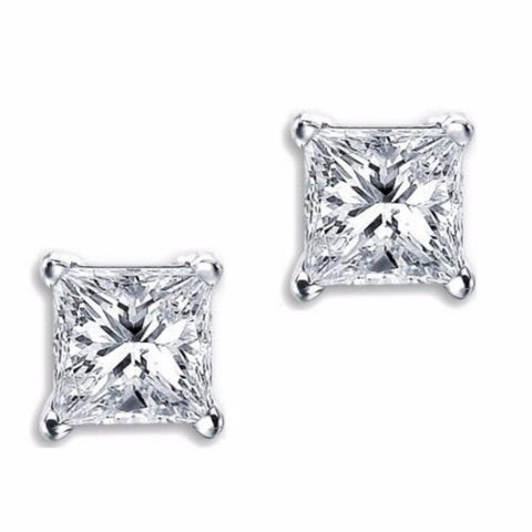 Men's Women's 6mm Princess Cut Screwback Earrings Sterling Silver - Edwin Earls Jewelry