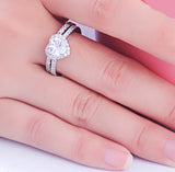 Women's Halo Heart Shaped CZ Wedding Ring Set Sterling Silver