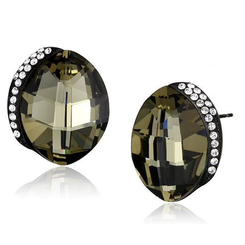 Women's Black and White Crystal Stud Earrings in Black Plated Stainless Steel