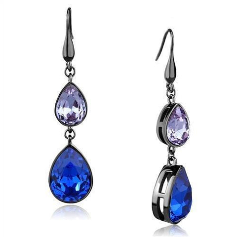 IP Light Black  (IP Gun) Stainless Steel Earrings with Top Grade Crystal  in Multi Color