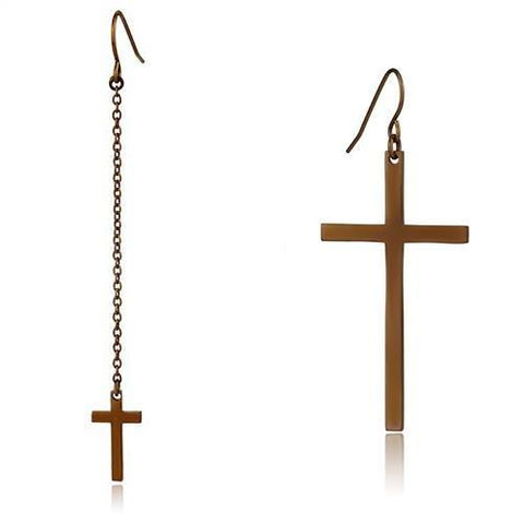 Women's Dangle Cross Earrings in Stainless Steel Light Brown Plating