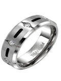 Her & His Sterling Silver and Titanium Cz Wedding Ring Set