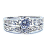 His & Hers 3 Piece Vintage Style Wedding Ring Set Sterling Silver & Titanium