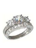 His Hers 3 Stone Cz Wedding Engagement Ring Set Sterling Silver Titanium
