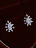 Dainty 14kt White Gold Plated 1ct CZ Pear Shaped Halo Stud Earrings Sterling Silver