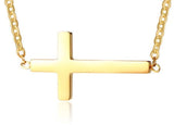Women's 14kYellow Gold Plated Stainless Steel Cross Minimalist  Necklace 16' + 2" extension