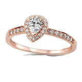 3 PIECE ROSE GOLD PLATED STERLING SILVER HALO CZ WEDDING RING SET