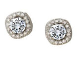 Square CZ Halo Stud Earrings 