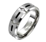 His & Hers 3 Piece Princess Cz Wedding Band Ring Set Sterling Silver & Titanium