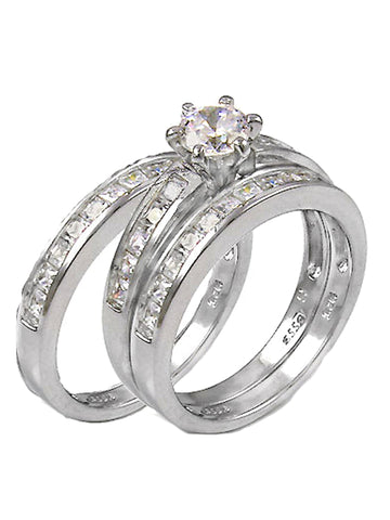 2.50ct Three Piece Round Cut Cz Wedding Ring Set Sterling Silver - Edwin Earls Jewelry