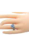 His Hers Blue and Clear Stone Wedding Ring Set Men's Blue Camouflage Band