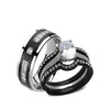 His Hers Women and Men 4 Piece Black Stainless Steel & Titanium Wedding Ring Set
