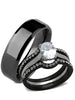 His Hers 4 Piece Black Stainless Steel Wedding Ring Set